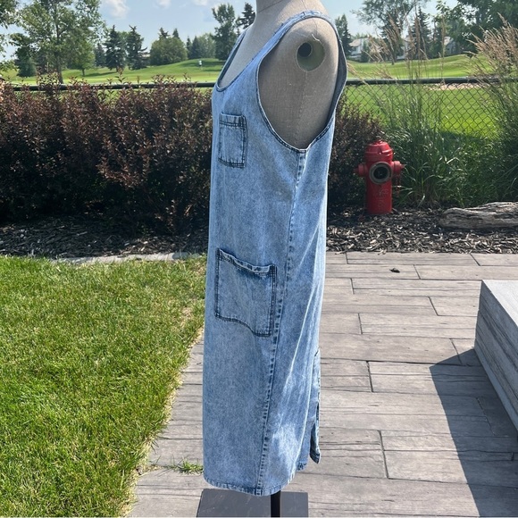 Vintage 80s 90s Acid Wash Denim Relaxed Fit Overall Maxi Jean Dress - Picture 4 of 10